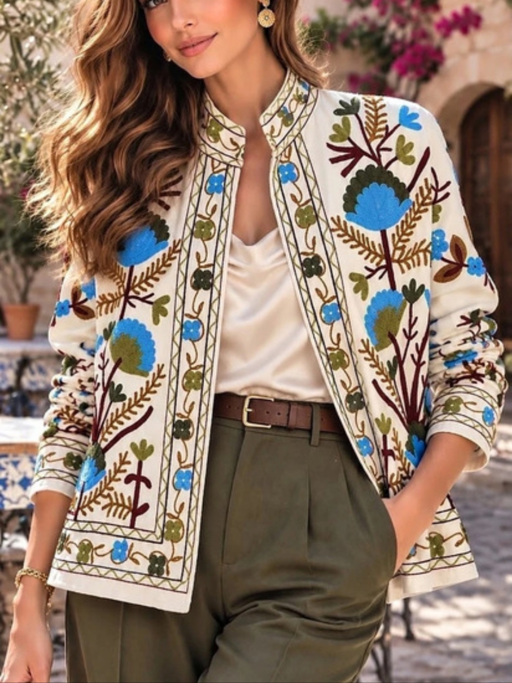 212 Imported In Italy Embroidered Western Boho Floral Velvet Base Jacket Blazer